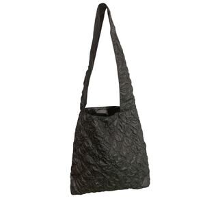 Black Quilted Look Nylon Shoulder Bag Sling Tote